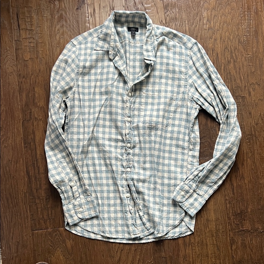 J. Crew Light Blue and White Plaid Shirt
